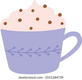 A cup of hot chocolate with whipped cream and chocolate sprinkles