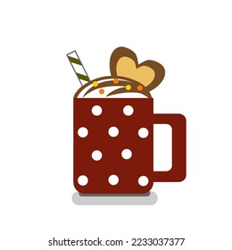 Cup of hot cocoa drink on white background