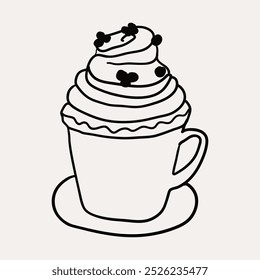 Taza, Cacao Caliente, Ponche de Huevo-2. Navidades dibujadas a mano caprichosos iconos de arte de línea 2. Clipart de Navidad, Ilustraciones vectoriales, dibujado a mano doodle iconos, dibujo de estilo peculiar