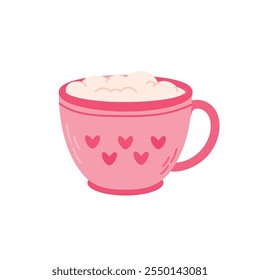 Cup of hot cocoa with hearts. Vector illustration in flat style