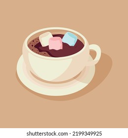una taza de cacao caliente con malvaviscos. ánimo otoñal.
