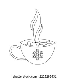 Cup der heißen Kakao mit Marshmallows Farbseite. Schwarz-weißes warmes Getränk. Färben Sie mich. Dampf. Heiße Tasse. Einzige Vektorgrafik-Pen