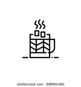Cup of hot cocoa with marshmallows. Warming comforting beverage in a mug. Pixel perfect, editable stroke icon