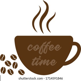 Cup of hot coffee with beans