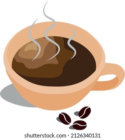Cup of hot coffee with beans