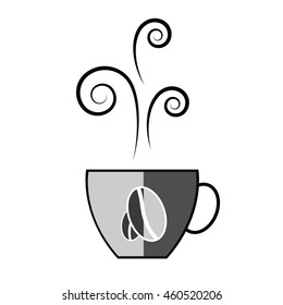 Cup of hot coffee with coffee beans