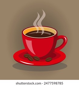 taza de café caliente con frijoles. Ilustración vectorial