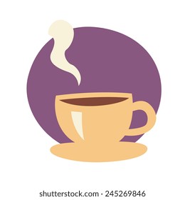 cup of hot coffee, cartoon flat style, color vector art illustration icon.