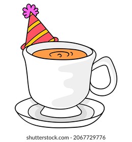 a cup of hot coffee to celebrate christmas and new year eve, vector illustration art. doodle icon image kawaii.