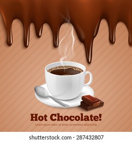 Cup Of Hot Coffee With Chocolate Splash Background Vector Illustration