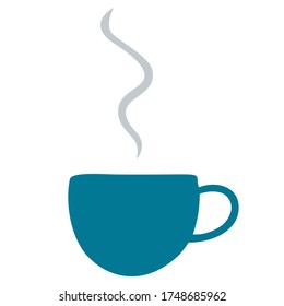 A cup of hot coffee. Color vector illustration. Steam rises into the air. An invigorating drink on an isolated white background. Idea for menu, web design. Flat style. Great start to the day.
