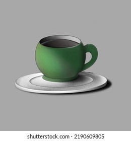 una taza de café caliente, que contiene sustancias adictivas, café en un vaso, ilustración de una bebida en un vaso, diseño de producto, vector, fondo gris.