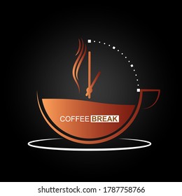 Cup of hot coffee with a dial and a Coffee break. Vector illustration for websites and apps
