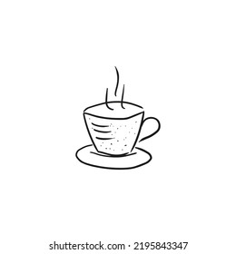 Copa con café caliente. Beber caliente en una taza. Dibujado a mano.