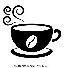 cup of hot coffee drink with white vector icon on brown background