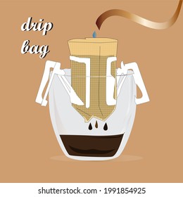 A cup of hot coffee with drip bag coffee, 