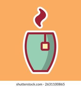 Una taza de café caliente editable Vector de la etiqueta engomada del estilo de la historieta