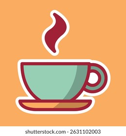 cup of hot coffee editable cartoon style sticker vector