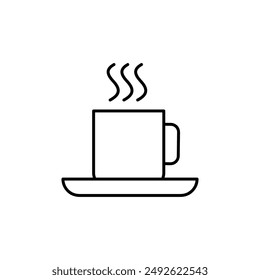 Cup of hot Coffee filled outline icon, simple flat black linear illustration on white background..eps