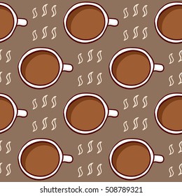 Cup of hot coffee. Hand drawn sketchy seamless pattern, design element for party