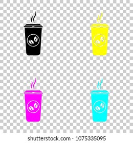 cup of hot coffee icon. Colored set of cmyk icons on transparent
