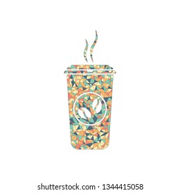 cup of hot coffee icon. Colored mosaic with polygons