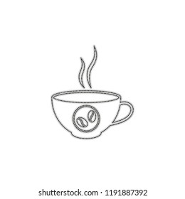 cup of hot coffee icon. Dotted outline silhouette with shadow on white background