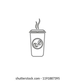 cup of hot coffee icon. Dotted outline silhouette with shadow on white background