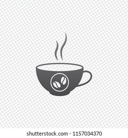 cup of hot coffee icon. On grid background