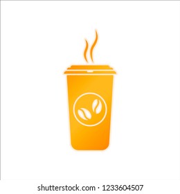 cup of hot coffee icon. Orange sign with low light on white background