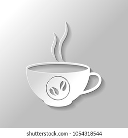 cup of hot coffee icon. Set of paper style icons with shadow on gray background