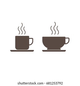 Cup of hot coffee icons. Vectors.