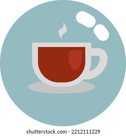 Taza de café caliente, ilustración, vector sobre fondo blanco.