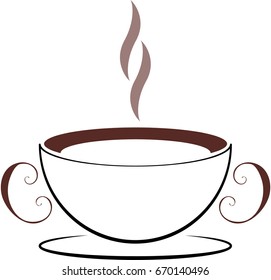 A cup of hot coffee illustration, vector, isolated. Hot drinks icon.