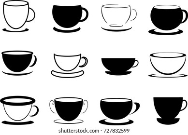 A cup of hot coffee illustration, vector, isolated. Hot drinks icons.