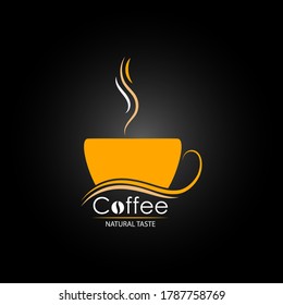 Cup of hot coffee with the inscription Natural taste. Vector illustration for websites and apps