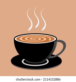 Cup of hot coffee latte.  Vector illustration. Cup of hot coffee at brown background. 
