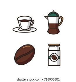 cup of hot coffee from coffee maker using fresh coffee bean from coffee bag