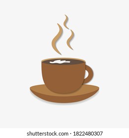 A cup of hot coffee with milk. Vector drawing in brown colors on a white background
