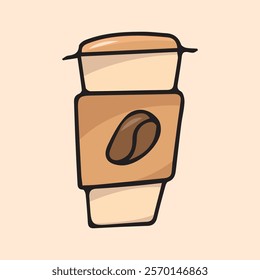 a cup of hot coffee in the morning. It's coffee time. a cup of hot drink and coffee beans. vector. the cafeteria icon. colored glasses with coffee to take away. an invigorating drink.