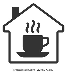 Cup of hot coffee on the house background  - icon, illustration on white background, glyph style