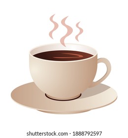 A cup of hot coffee on a saucer