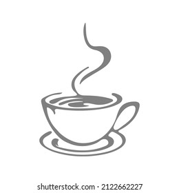 cup of hot coffee on a saucer. Illustration for logo, brand, sticker and creative design.