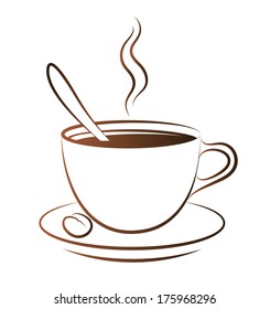 Cup Of Hot Coffee On A White Background