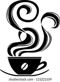 Cup of hot coffee with ornament elements stencil