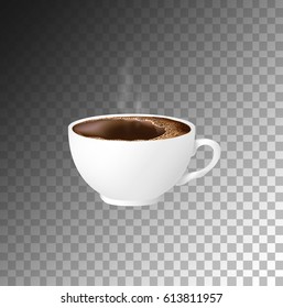 Cup of hot coffee with realistic steam, isolated, vector realistic illustration.