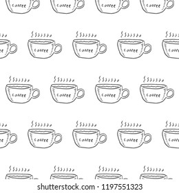 cup with hot coffee seamless pattern isolated on white background