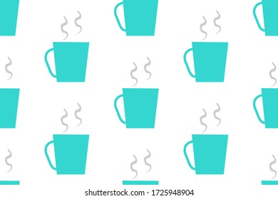 Cup of hot coffee. Seamless vector texture pattern in flat design isolated on white background.