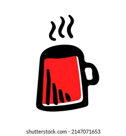 Taza de un icono vectorial de boceto de café caliente. Símbolo capuchino de oficina dibujado a mano aislado en blanco