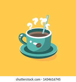 The cup of hot coffee with smoke